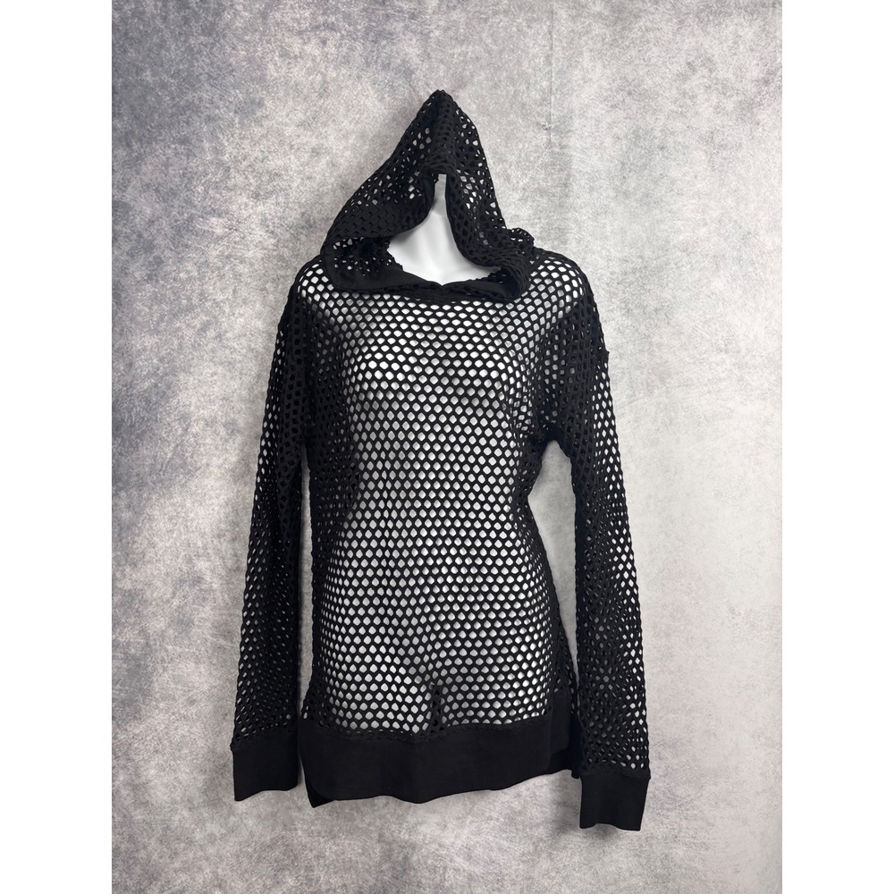 HOT TOPIC Women's Black Long Sleeve Fishnet Hoodie Size Juniors XL - Picture 1 of 7